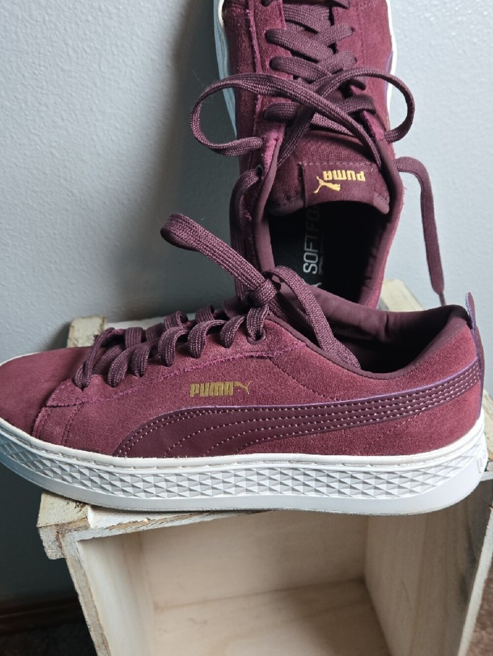 Puma Suede Platform Sneaker - Burgundy with Gold Logo - Picture 5 of 6
